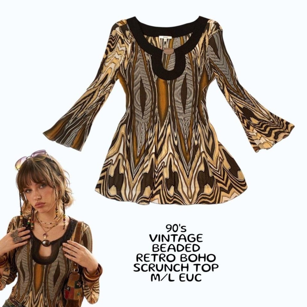 ✨ VINTAGE Y2K NICOLA GEOMETRIC SCRUNCH TOP‎ M/L ✨